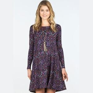 Matilda Jane Size Small Floral Print Long Sleeve Resolution Swing Dress Purple